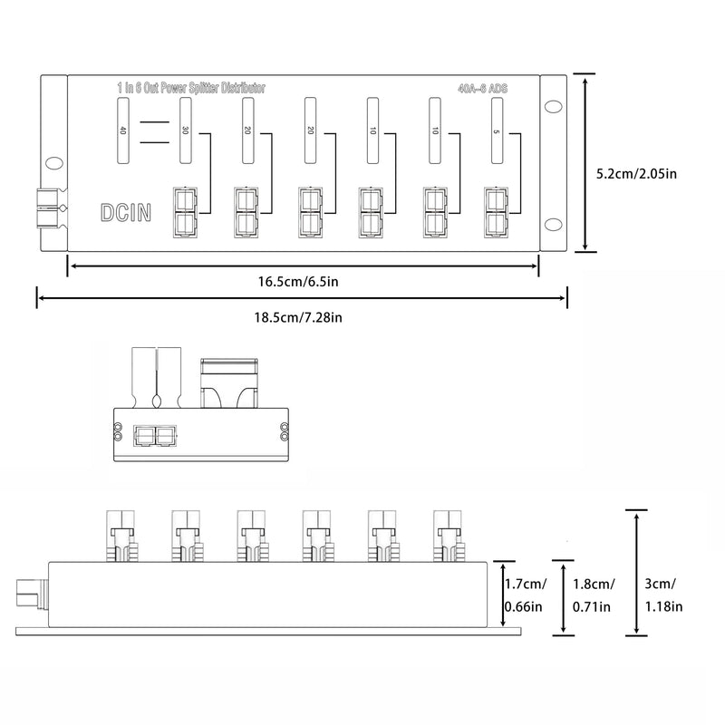 1 in 6Connector Power Divider Power Board 40A Power Pole Distribution Block | Power Pole Distribution Block Power Splitter Distributor Source Strip(1-6)