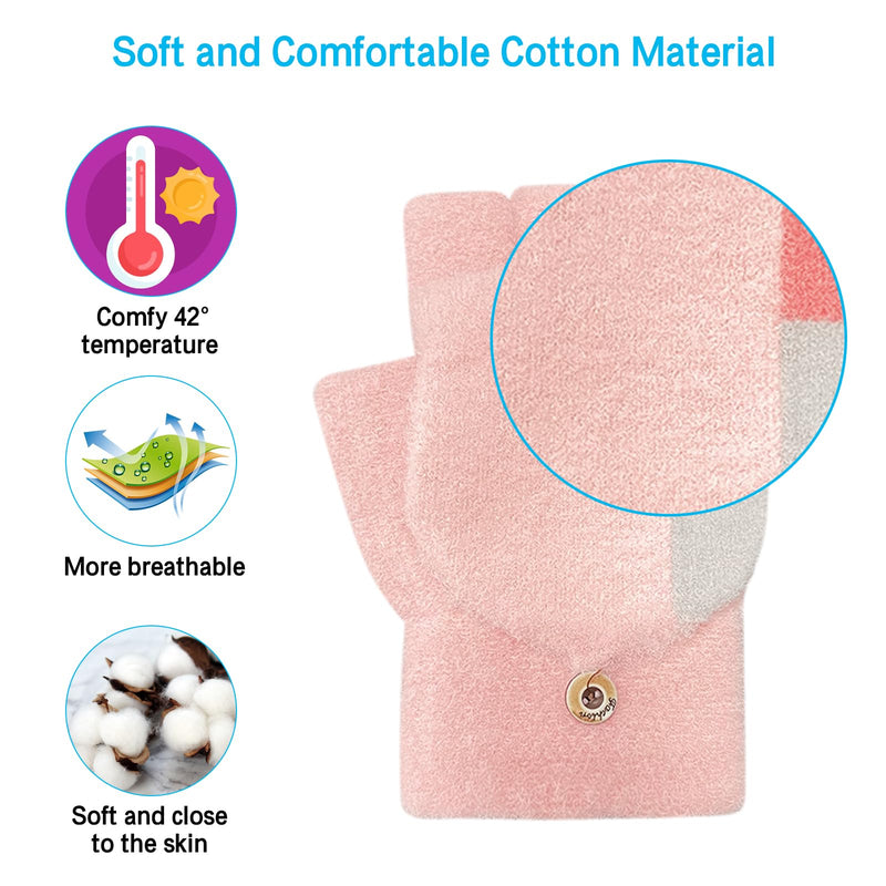 Women's & Men's USB Heated Gloves Mitten Full & Half Fingerless Winter Hands Warmer Laptop Gloves Colorful Pink