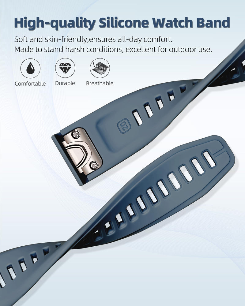 20mm Watch Band Replacement for Garmin fenix 5S/5S Plus/6S/7S/Instinct 2S/D2，Quick Fit silicone with rosegold buckle, WHITE and CAPTAINBLUE Bundle