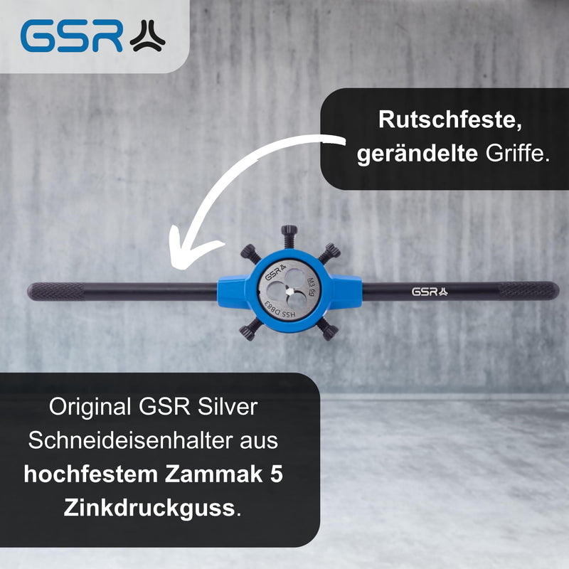 GSR Professional die set, 8 pieces, M3-M12, HSS-G thread cutter for external thread, diameter 25 x 9 mm, with die holder, in metal case, for steel, metal, craft and industry