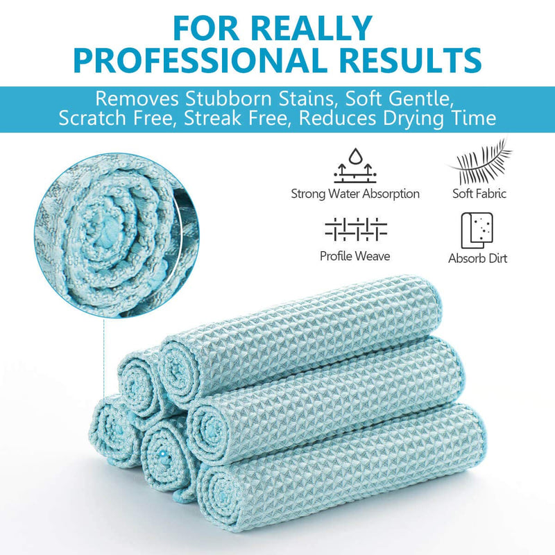 8 Pack Waffle Weave Microfiber Towels,Premium 3D Mesh Waffle Weave Quick Drying Towel for Car Detailing,All-Purpose Streakless Microfiber Cleaning Cloth Kitchen Dish Rags,12 x 12 Inches,Blue Blue