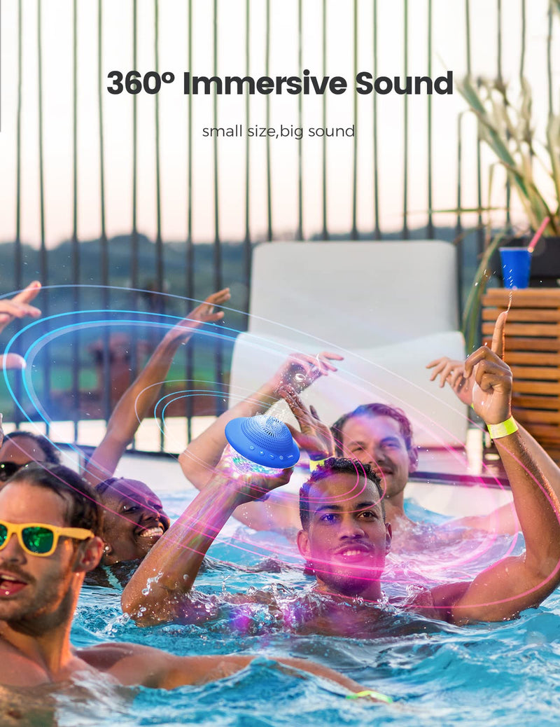 Floating Pool Speakers with Colorful LED Lights, IPX7 Waterproof Hot Tub Bluetooth Speaker, 10W Stereo Loud Sound, Built-in Mic, Portable Wireless Speakers for Shower Bathtub Beach Outdoor Swim-Blue Blue