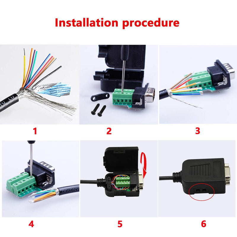 SinLoon DB9 Connector Adapter RS232 Serial Port D-SUB Adapter Plate Breakout Board Solder-Free (1-Pair Male+Female with Screwdriver ，Black Rubber Core)
