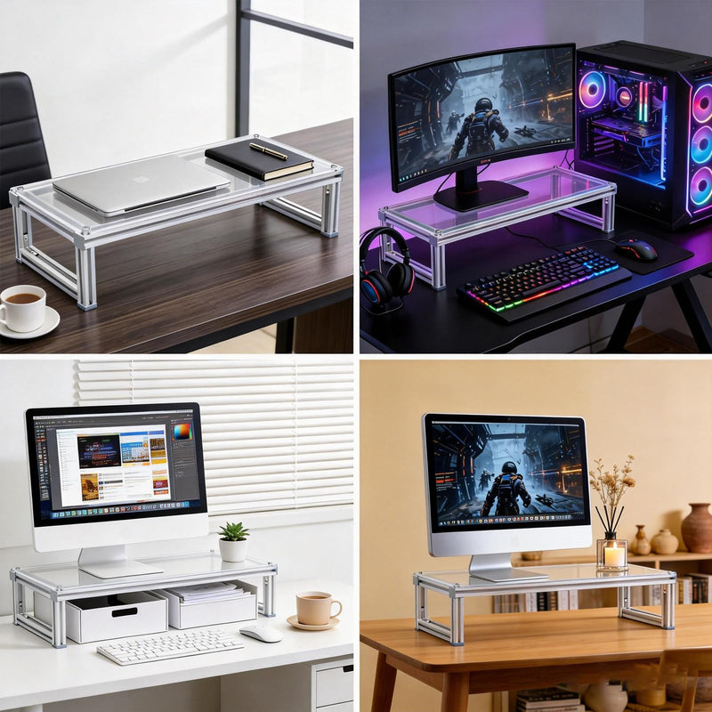 Monitor Stand Riser Acrylic Aluminum, Heavy Duty Ergonomic Screen Stand with Under Desk Storage, Neck Pain Relief Desk Organizer for Laptop PC iMac Home Office & Gaming Silver 23.62X7.87X4.13IN
