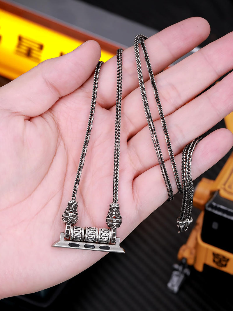 Titanium steel vegetable tanned leather for apple watch 123456789se10s11 ultra 49mm Fob Necklace Keychain Clip Pocket watch 46/45/44/42/41/40/38mm statement sweater chain sport chain(31.5inch) +Vintage Fox Tail Embossed Alloy Chain