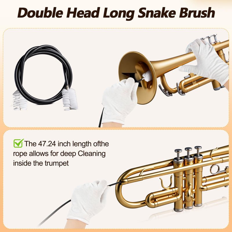 [AUSTRALIA] - Trumpet Cleaning Kit - 3 Trumpet Lubricating Valve Oil, 2 Slide Grease,Valve, Mouthpiece, Flexible Bore Brush and Cleaning Cloth, Brass Instrument Cleaning and Care Set for Trumpet Maintenance 10Pcs 