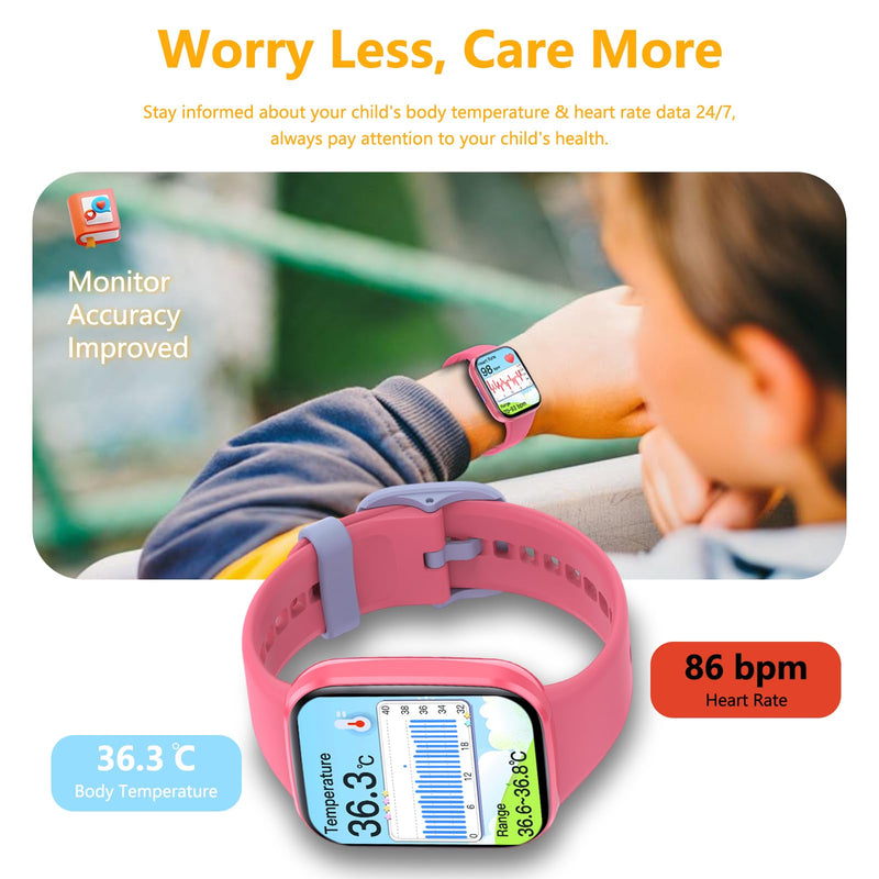 Kids Smart Watch for Girls Ages 5-15, IP68 Waterproof 1.69" HD Smartwatch, Task & Rewards Assign, Heart Rate Sleep Monitor, Body Temperature Measure, Step Activity Tracker Watch Gift for Kids, Red