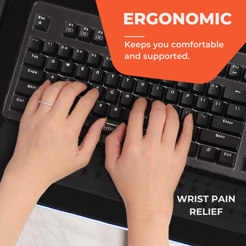i-Rocks IRC41 Ergonomic Keyboard Memory Foam Wrist Rest Pad with Anti-Slip Base; Provides Cushioned Support and Pain Relief for Office, Gaming, Computer, Laptop, and Typing. (Black) Black Keyboard Pad