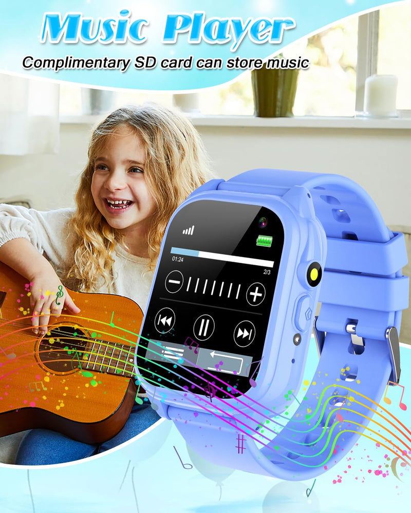 Waterproof Smart Watch for Kids 3-12 Years Old Boys Toys with 26 Games, Video Camera, Pedometer, Music Player, Alarm Clock, Flashlight, HD Touchscreen Toddler Watches Girls Birthdays Gifts (Blue) Blue
