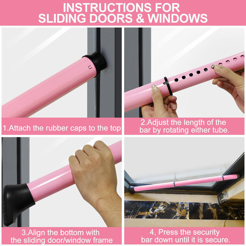 Personal Safety Alarm for Women & 2 Pack Pink Door Security Bar