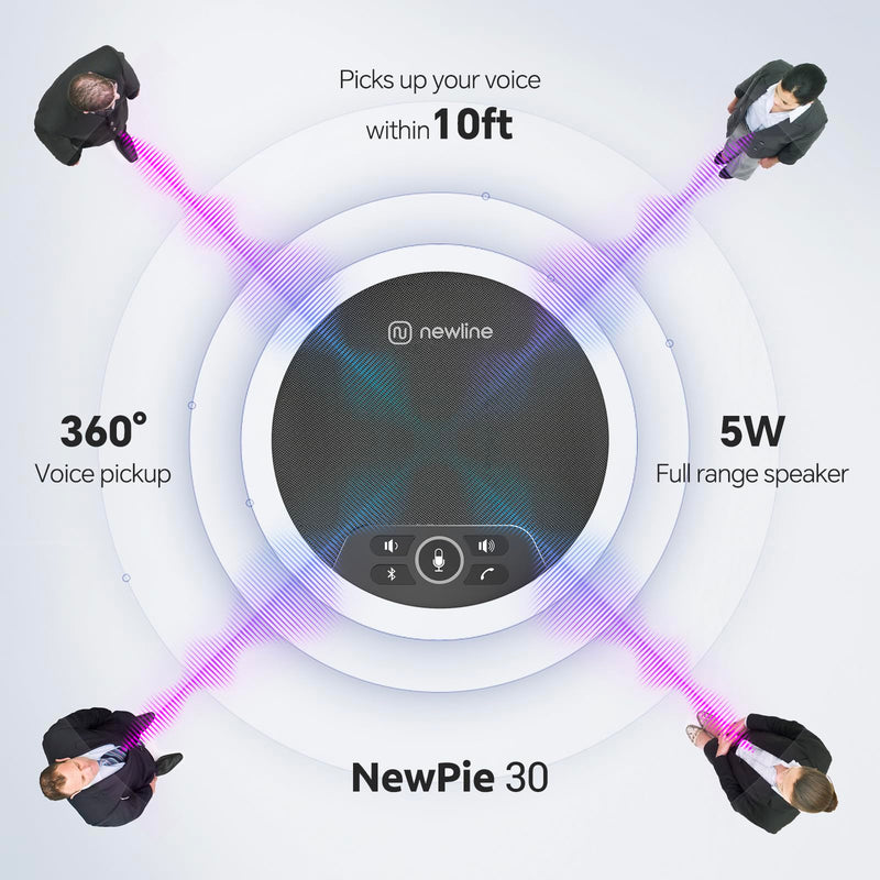 NewlineWork Newpie 30 Bluetooth Speakerphone Conference Speaker and Microphone 360° Voice Pickup Portable USB Speakerphone with 4 Mics Noise Reduction Home Office Meeting Speaker for Teams/Zoom