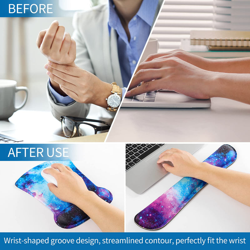 RICHEN Keyboard Wrist Rest Pad and Mouse Wrist Rest Support Mouse Pad Set,Durable & Comfortable & Lightweight for Easy Typing & Pain Relief-Ergonomic Support (Galaxy) Galaxy