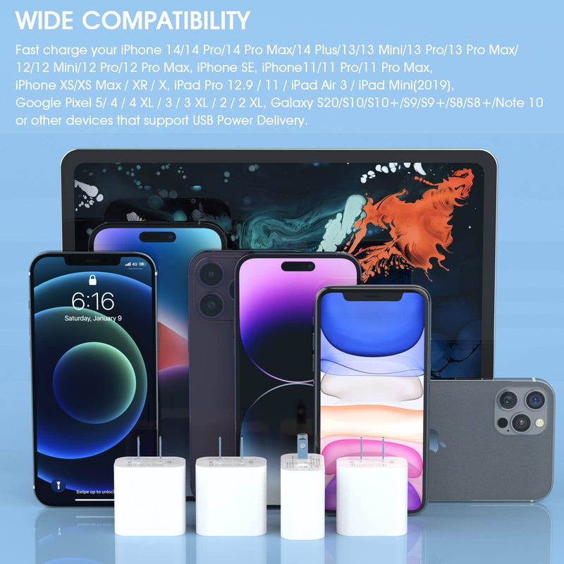 4Pack USB C Charger Block 20W, iGENJUN for Phone Fast Charger Wall Charger with PD 3.0, Compact Type C Power Adapter for Phone 15/14/13, Galaxy, Pixel, AirPods Pro (Arctic White) Arctic White