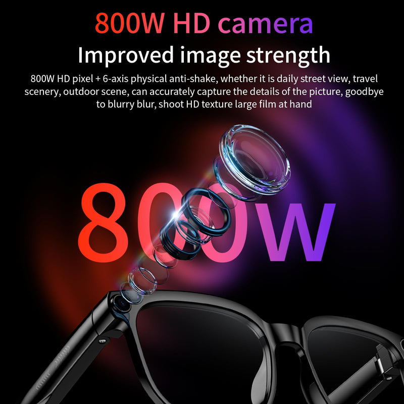 AI Smart Glasses 8MP HD Camera, with 6-Axis EIS Stabilization Video Recording, Real Time Translation, 4K Glasses Object Recognition, Voice Assistant, Dual Mic Open-Ear Speakers for Women Men(2 lenses)