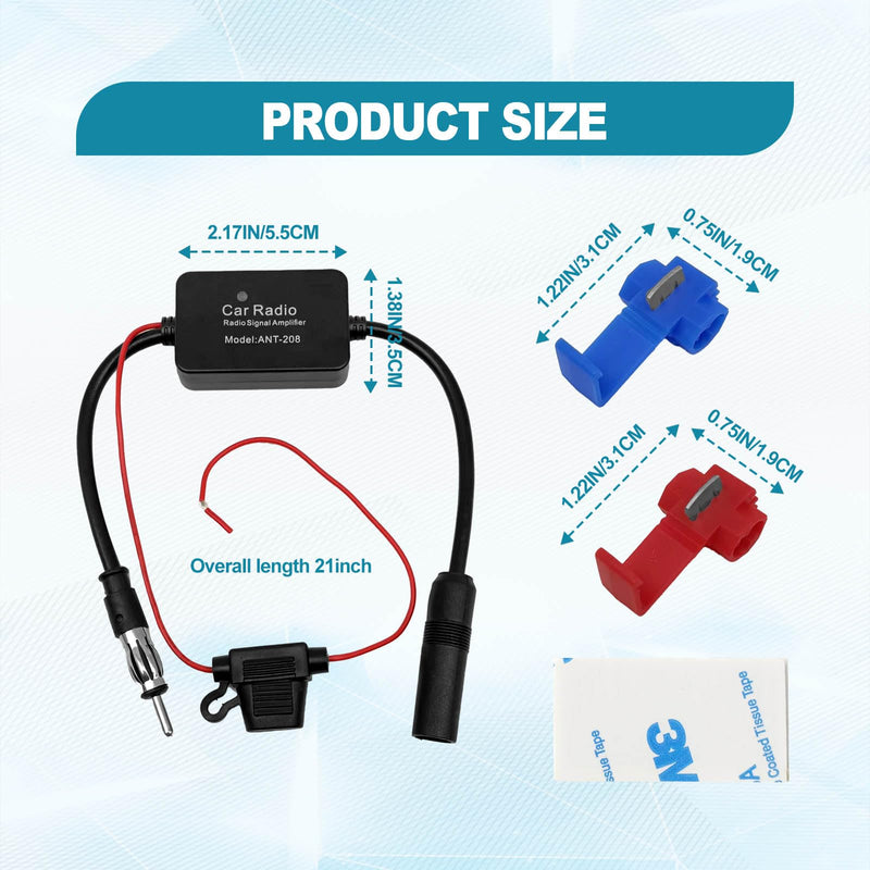 12V Car Antenna Booster 25 db Antenna Signal Reception Amplifier, Amplify Signal & Reduce Noise AM FM for Car Stereo, Audio, Radio, Media, Head Unit Receiver