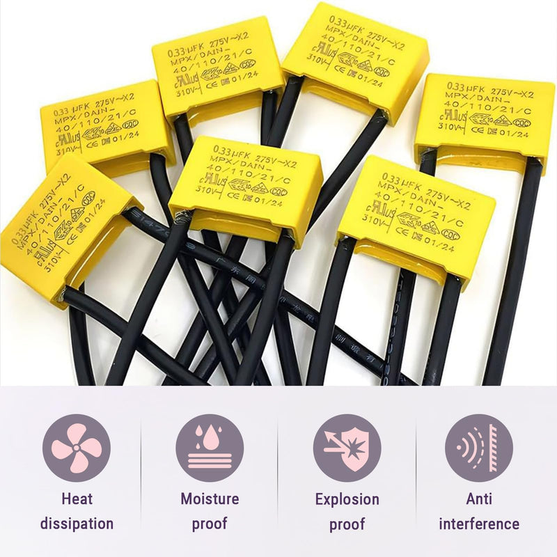 [AUSTRALIA] - Pack of 12 suppression capacitors LED, LED suppressor capacitor 0.33µF 275V X2 radial, interference capacitor LED lamp, reduces LED flashing and glow, ideal for radio protection and electronic devices 