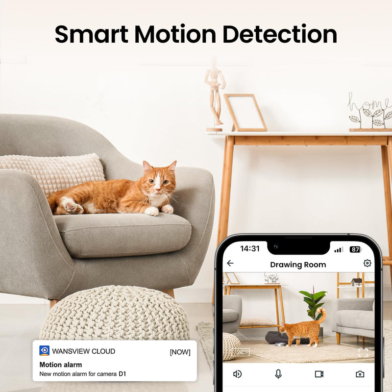 Security Camera Indoor-2K 360° WiFi Cameras for Home Security，Pet/Dog/Baby Camera with Phone app, 2-Way Audio, Night Vision, 24/7 SD Card Storage, Works with Alexa & Google Home (2.4Ghz)-D1 2K 1pack