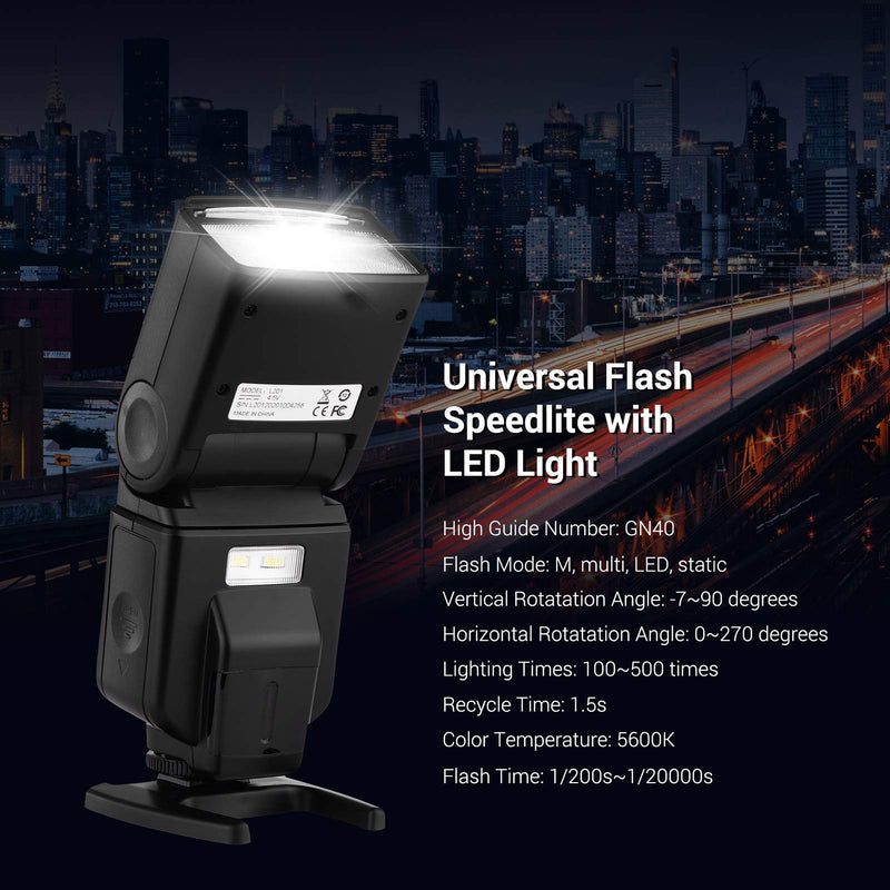 Andoer Universal Flash Speedlite GN40 Adjustable LED Fill Light On-camera Flash With Bracket Replacement for Canon Nikon Olympus Pentax DSLR Cameras