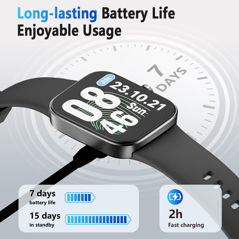 Smart Watch for Men Women, 1.85" HD Touchscreen Fitness Tracker, Bluetooth Notifications/Calls, IP68Waterproof, 140+ Sport Modes, 24/7Heart Rate & Sleep Monitor for iPhone Android iOS Black