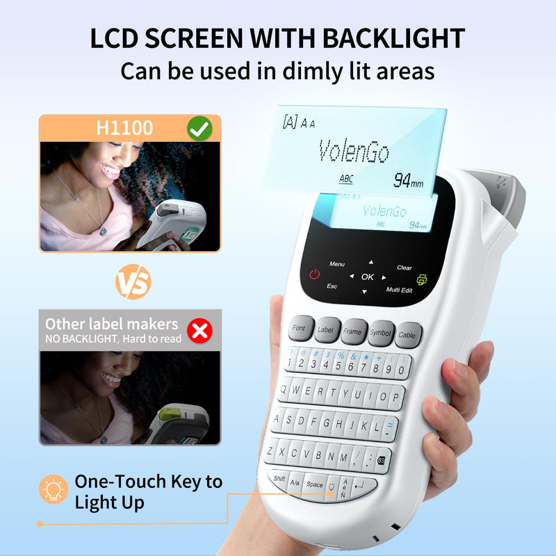[AUSTRALIA] - Label Maker Machine with-Tape, H1100 Label Makers, Label Maker Waterproof-Labels Handheld Labeler Machine with-Tape 12mm Laminated, Portable Backlit Labeling Machine for Office Home Use Grey 