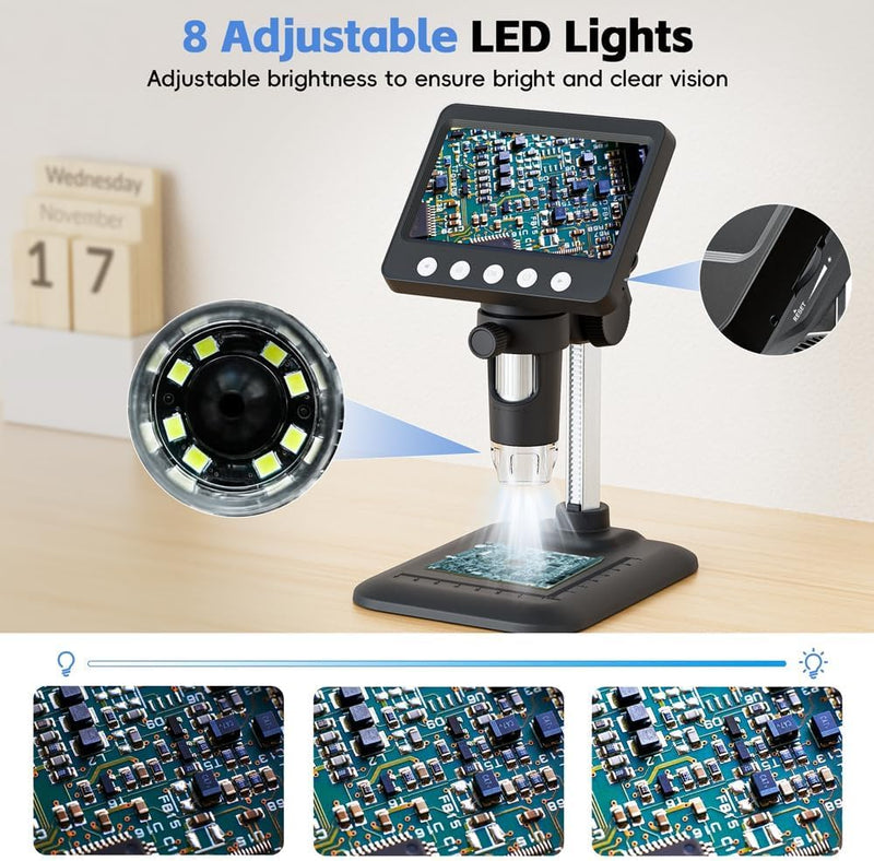 [AUSTRALIA] - 4.3" Digital Microscope for Adults, SKYEAR Coin Microscope 1000X Magnification with 8 Ajustable LED Fill Lights, USB Microscope for Windows/MacOS, Coin Collection Supplies-Black Black 