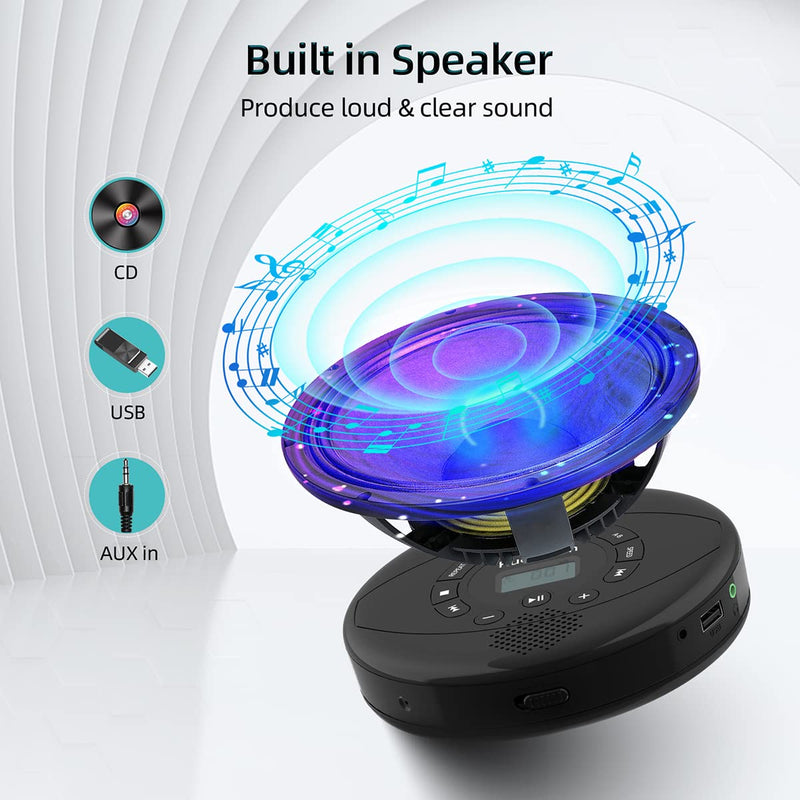 CD player portable,Discman rechargeable,Walkman CD player with speaker,Portable cd player with headphones,CD-R,MP3 USB playable,Anti skip CD playing for car,suitable for personal or multi-users,Black Black