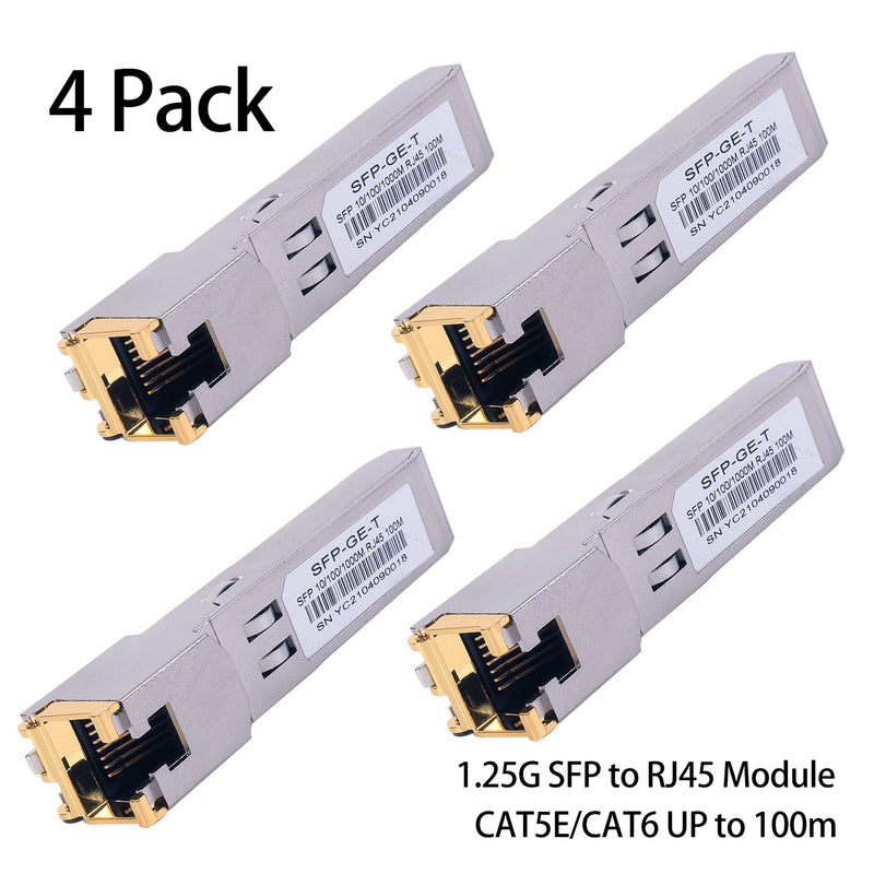 4PCS 1000BASE-T Gigabit SFP to RJ45 Copper Ethernet Modular Transceiver for Cisco,Meraki,Ubiquiti,D/TP Link,Supermicro,Netgear,Broadcom, 1.25G SFP-T CAT5E/CAT6 up to 100m Mikrotik S-RJ01 4PCS 1.25G SFP-RJ45