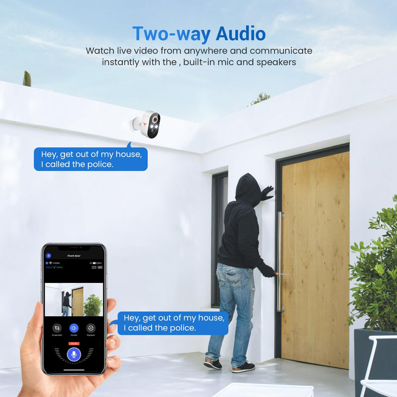 1080P Security Camera Wireless Outdoor with 2-Way Talk for Home Security, Low Light Night Vision, PIR Motion Detection, Cloud Storage, Live View Bullet Surveillance Cam (2 Pack) 2 Pack