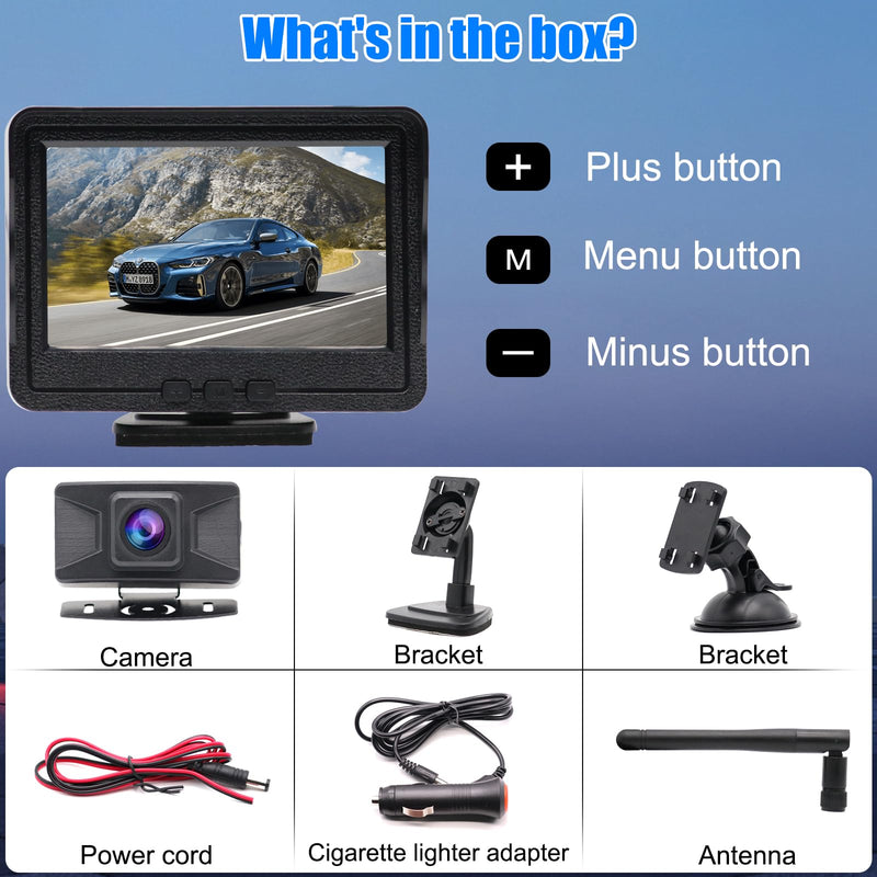 Wireless Backup Camera System Kit, Rear View Monitor with Camera | Waterproof Night Vision Reverse Cam 1080P HD Parking Camera Set for Car Pickup Truck RV Camper Van 4.3 Inch Wireless