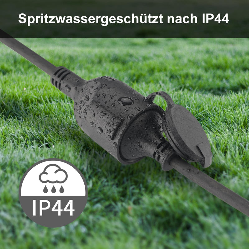 [AUSTRALIA] - Outdoor Extension Cable 2 m for Outdoor Use, Rubber Extension Power Cable with Schuko Plug, IP44 Extension Cable, 3G 1.5 mm² Cable, Outdoor Electric Cable, with Protective Cap, 3500 W, Black 
