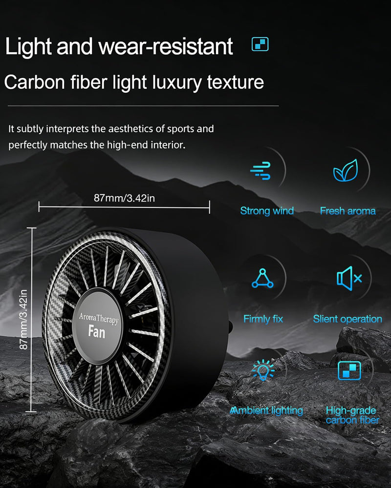 Mini Portable Car Fan, USB Small Clip Fan for Car Vent with Colorful Lights, Powerful 3 Speed with Detachable Car fragrance, 360° Rotate Air Circulation for Vehicle, Van, Truck, SUV, RV Black-2