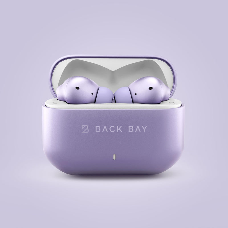 Back Bay Audio True Wireless Earbuds Noise Cancelling Earbuds, Premium ANC | Deep Noise Cancelling Earpods, Bluetooth 5.4 Ear Buds, iPhone and Android Active Earphones with ANC Sound Blocking Lavender