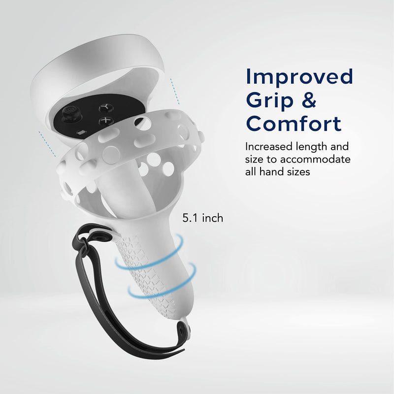 TNP Controller Grips for Oculus Quest 2 / Meta Quest 2 Knuckle Strap Black VR Touch Controller Hand Grip Cover Protector Sleeve with Anti-Throw Adjustable Straps White