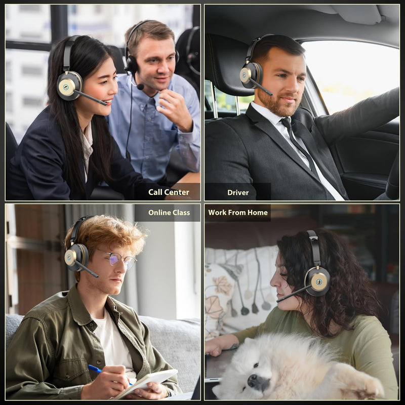 [AUSTRALIA] - Bluetooth Headset, V5.3 Wireless Headset with Mic for Work, 45Hrs Computer Headset with Microphone, Noise Cancelling Mic, Charging Base, USB Dongle & Mute Button for PC, Skype, Zoom 