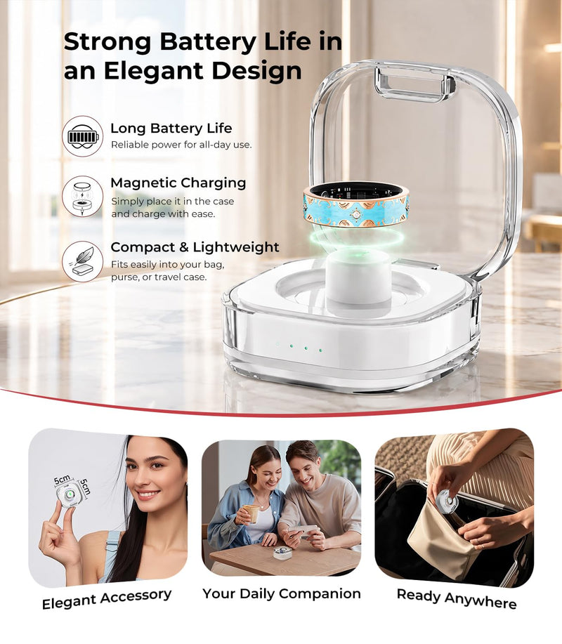 Diamond Smart Ring and Wireless Charging Case 【Industry Rank 1-10 Measurement Error】 Smart Ring for Women for man - Advanced Health Tracker for Wellness and Activity Tracking, Blue 10#