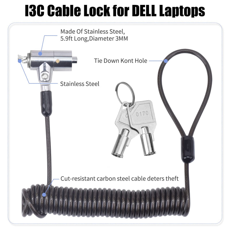 I3C Laptop Lock for N17 Dell Laptop, Retractable Computer Cable Keyed Lock - 5.9ft Hardware Security Cable Lock Anti Theft For Dell or Alienware N17 Dell or Alienware Retractable lock