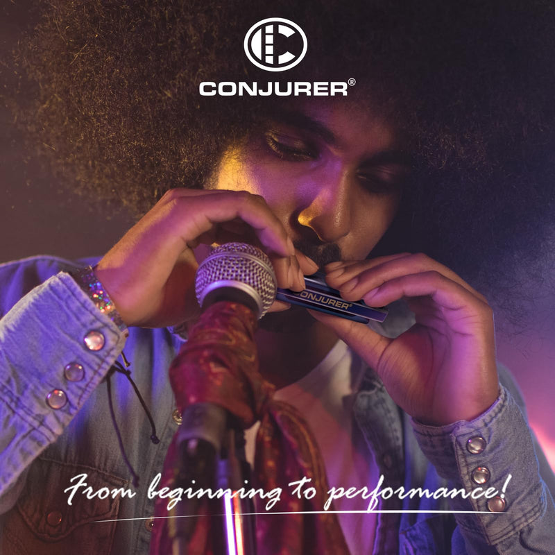 [AUSTRALIA] - CONJURER Blues Harmonica for Adult 10 Hole Diatonic Harmonica in C Key for Beginners Professionals Phosphor Bronze Reeds Brass Deluxe Mouth Organ with Case, Key of C Blue 10-hole blues (Bluestorm) C key Blue (Satin) 