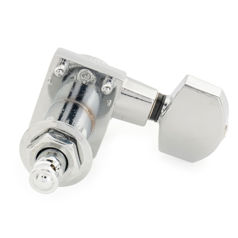 [AUSTRALIA] - Musiclily Pro Left-Handed 6-in-line 18:1 Ratio 2-Pin Full Sealed Locking Machine Heads Tuners Tuning Pegs Keys with Hex Button for Fender Strat Tele Style Electric Guitar, Chrome 6L Chrome 