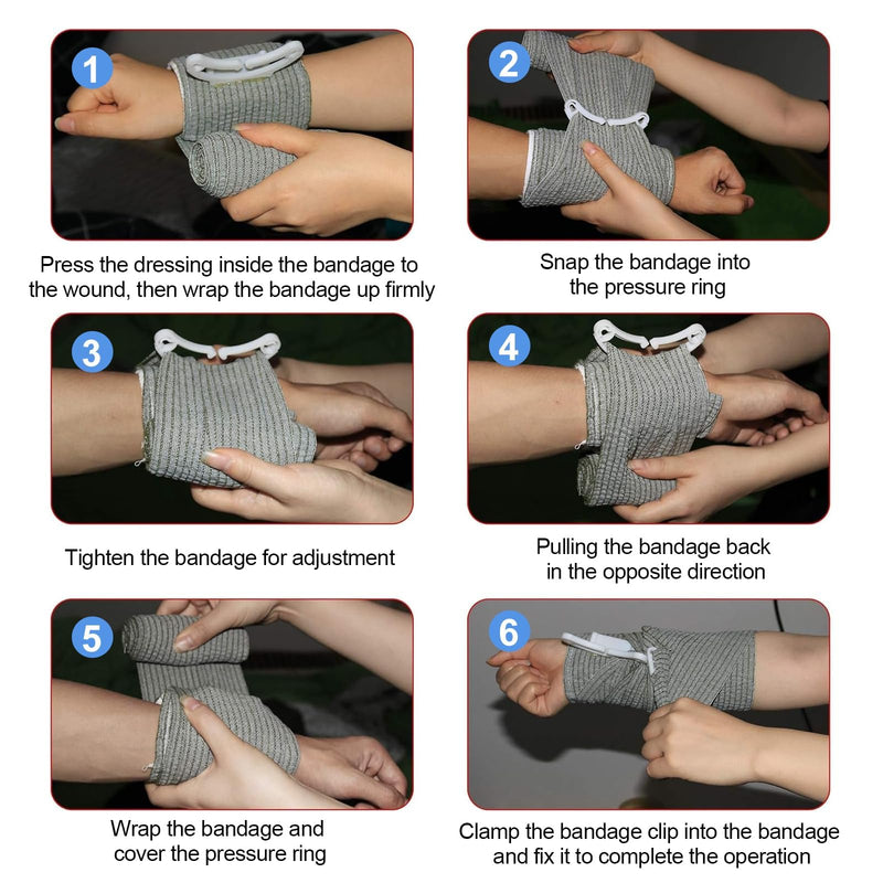 Pack of 4 Israeli Bandage, 6 Inch Hemostatic Tourniquets Elastic Bandage, First Aid Wound, Hemostatic Bandage Vacuum Pack for Indoor, Outdoor, The Perfect Choice for Your Emergency Equipment