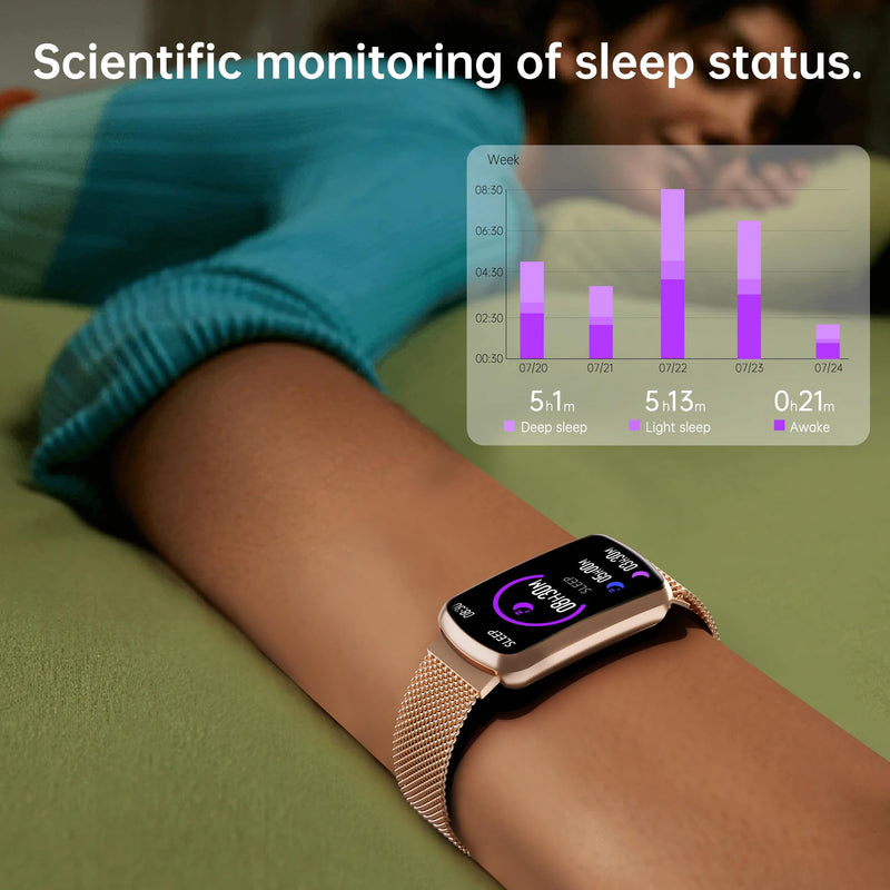 Health Fitness Tracker with 24/7 Heart Rate, Smart Watch with Blood Pressure and Blood Oxy-gen Monitor, Bulit-in 120+ Sport Mode, Sleep Tracking Waterproof Activity Tracker for Women Men Pink Gold