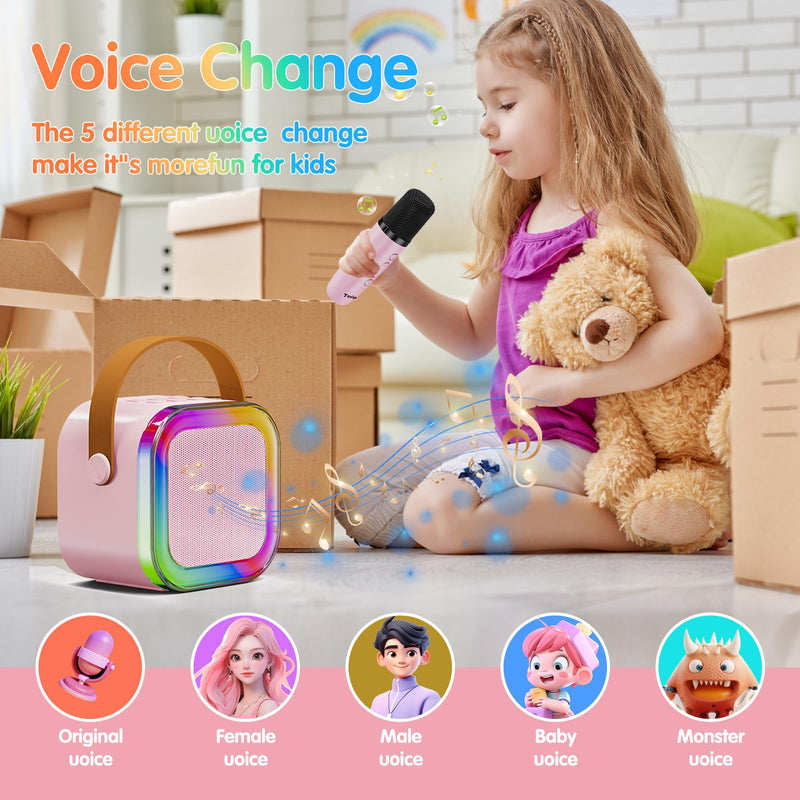 [AUSTRALIA] - Txcige Mini Karaoke Machine for Kids Adults, Portable Bluetooth Karaoke Speaker with 2 Wireless Microphones & Colorful Lights, Karaoke Machine for Girls Boys Birthday Christmas (Pink) Pink 
