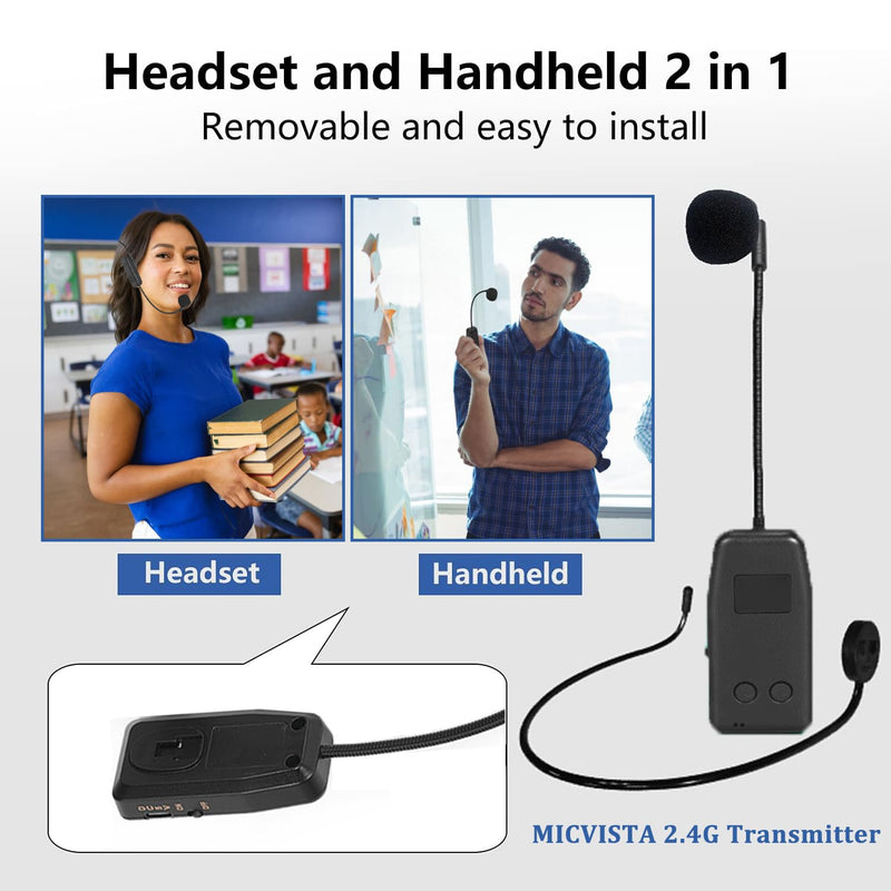[AUSTRALIA] - Wireless Microphone System for 4 People,2.4G Wireless Headset Mics and Handheld Mics 2 in 1,Ideal for Speakers,Voice Amplifier,PA System,Teacher,Tour Guides,Fitness Instructor 