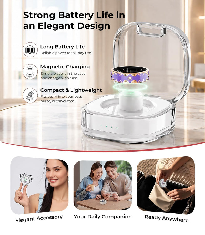 6 Gen Diamond Smart Ring and Wireless Charging Case 【Industry Rank 1-0 Measurement Error】 2026 Smart Ring for Women - Advanced Health Tracker for Wellness and Activity Tracking, Purple 10#