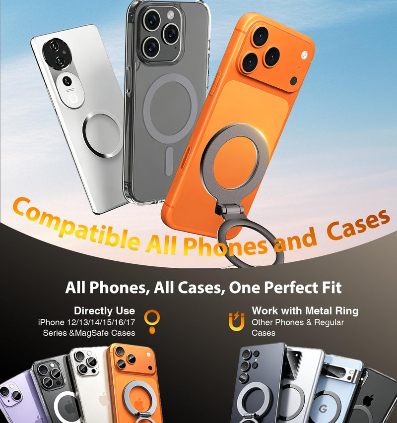 Upgraded Lock/Suction Cup Vacuum Magnetic Phone Holder，Adjustable&Foldable&Portable Zinc-Alloy Magnet Suction Phone Mount for Your Car/Dashboard/Desk/Windshield/Gym/Mirror,for iPhone Android