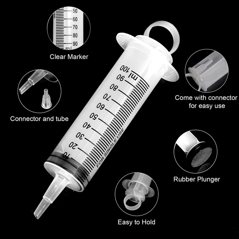 [AUSTRALIA] - Pack of 3 Syringes 100 ml, Syringe with Hose, Dosing Syringe with Adapter, Large Syringe, Disposable Syringe 100 ml, Plastic Syringe for Science Laboratories, Garden, Industry and Factories 