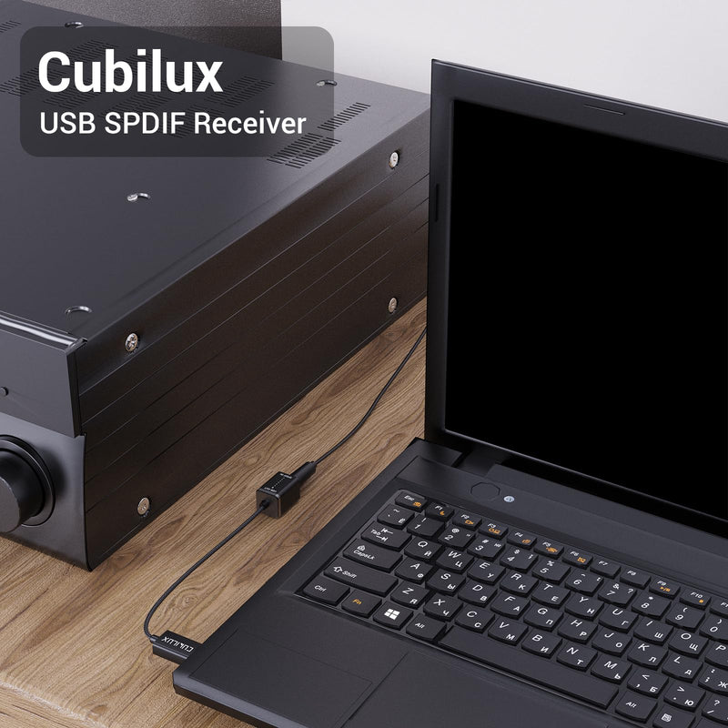 Cubilux USB A SPDIF Input Adapter for PC [Stereo Recording ONLY, NOT for Playing Audio] USB Optical Line-in Dongle, Toslink to USB Receiver, USB A SDPIF RX Interface Suitable for Laptop Computer