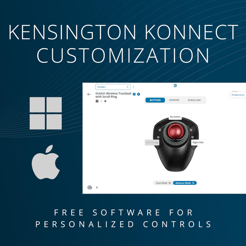 Kensington Orbit Wireless Trackball with Scroll Ring - Black-Red (K70990WW), | Scroll ring for one-handed navigation, wireless connection, ergonomic desktop control