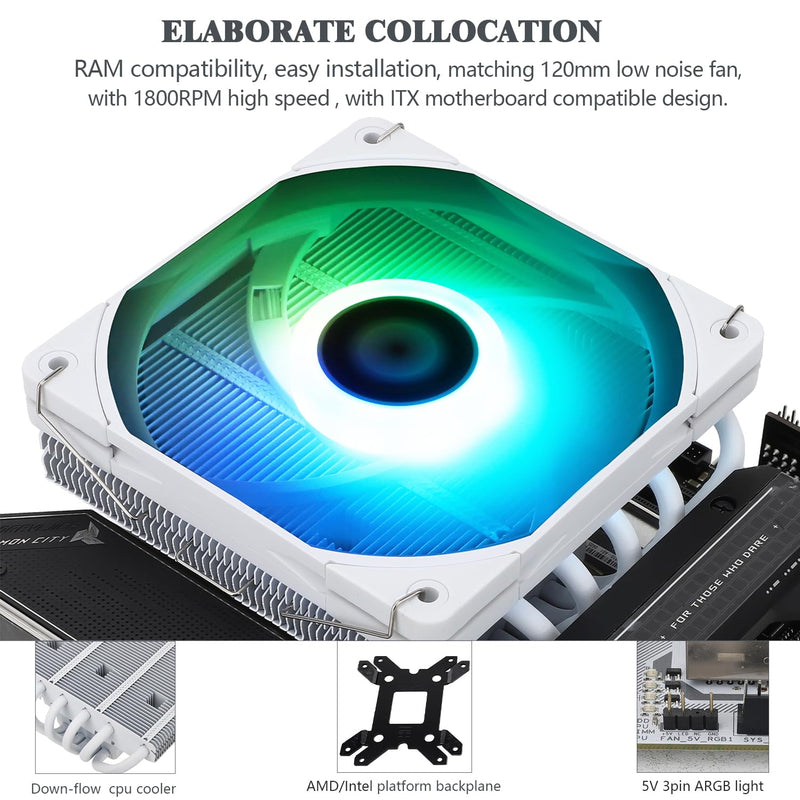Thermalright-TR AXP120-X67 White ARGB Low Profile CPU Air Cooler with Quite 120mm TL-C12015W-S PWM Fan, 6 Heat Pipes, 67mm Height, for AM4/AM5/Intel LGA 1700/1851/1150/1151/1155/1200/2011/2066