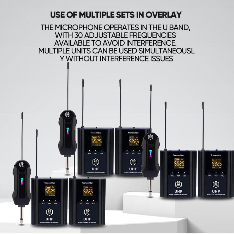 W IN-MIX UHF Wireless Microphone System, Portable Cordless Microphone Set with Headset, Lavalier, Beltpack Transmitter for Karaoke,Church and Party(2) 2 Pack