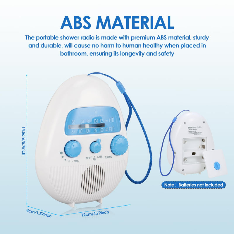 Shower Radio Built in Speaker, Hanging Bathroom Radio with Rotating Knob for Easy Tuning and Volume Control.